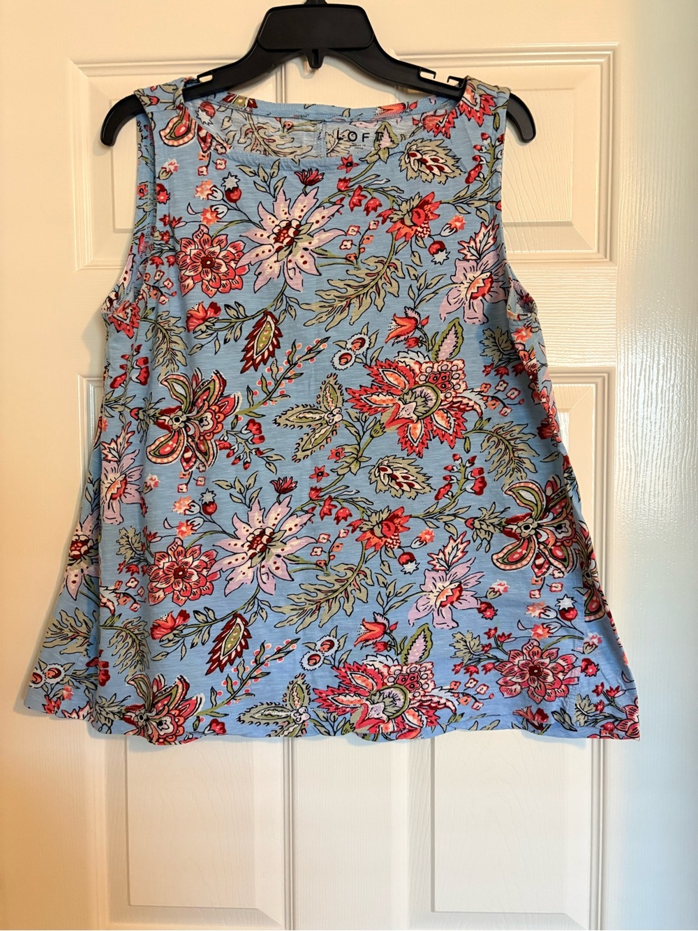 LOFT Blue Floral Blouse with Pink and Green Accents